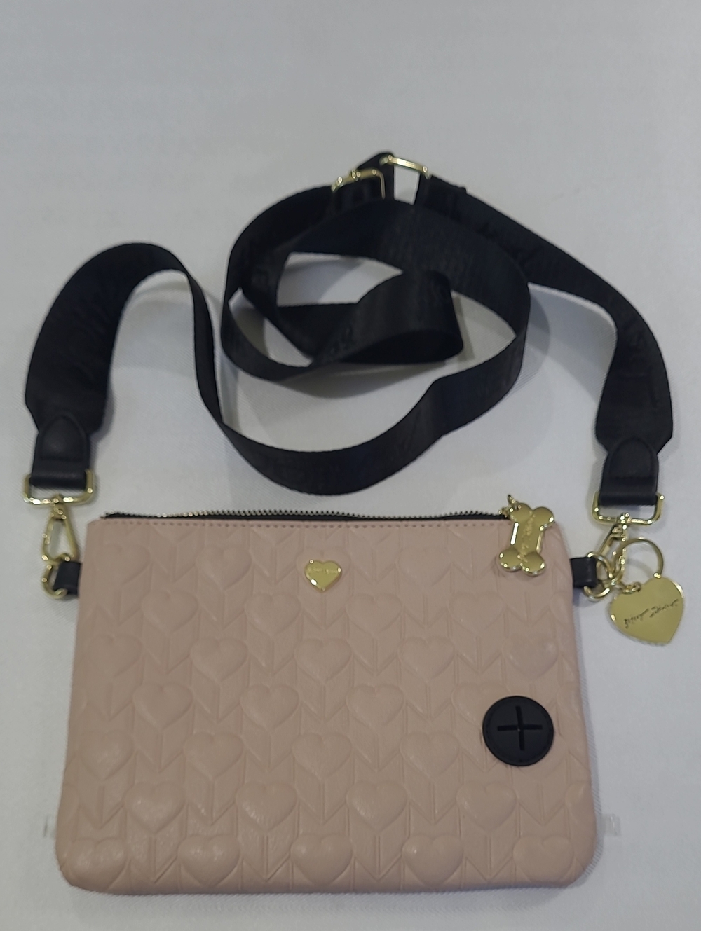 Betsey Johnson Blush Pink with Adjustable Black Strap Dog-Walking Crossbody Bag